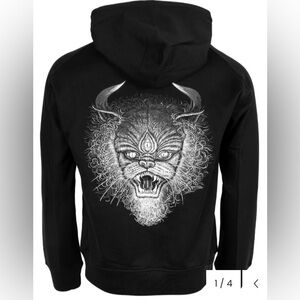 Y-3 Yohji Yamamoto x Adidas Street Cat Art Graphic black hoodie. Size Large